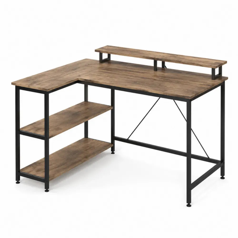 L-förmiger Schreibtisch aus MDF und Metallrahmen