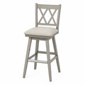 Barhocker mit Rückenlehne Holz Grau Sitzfläche Stoff Beige