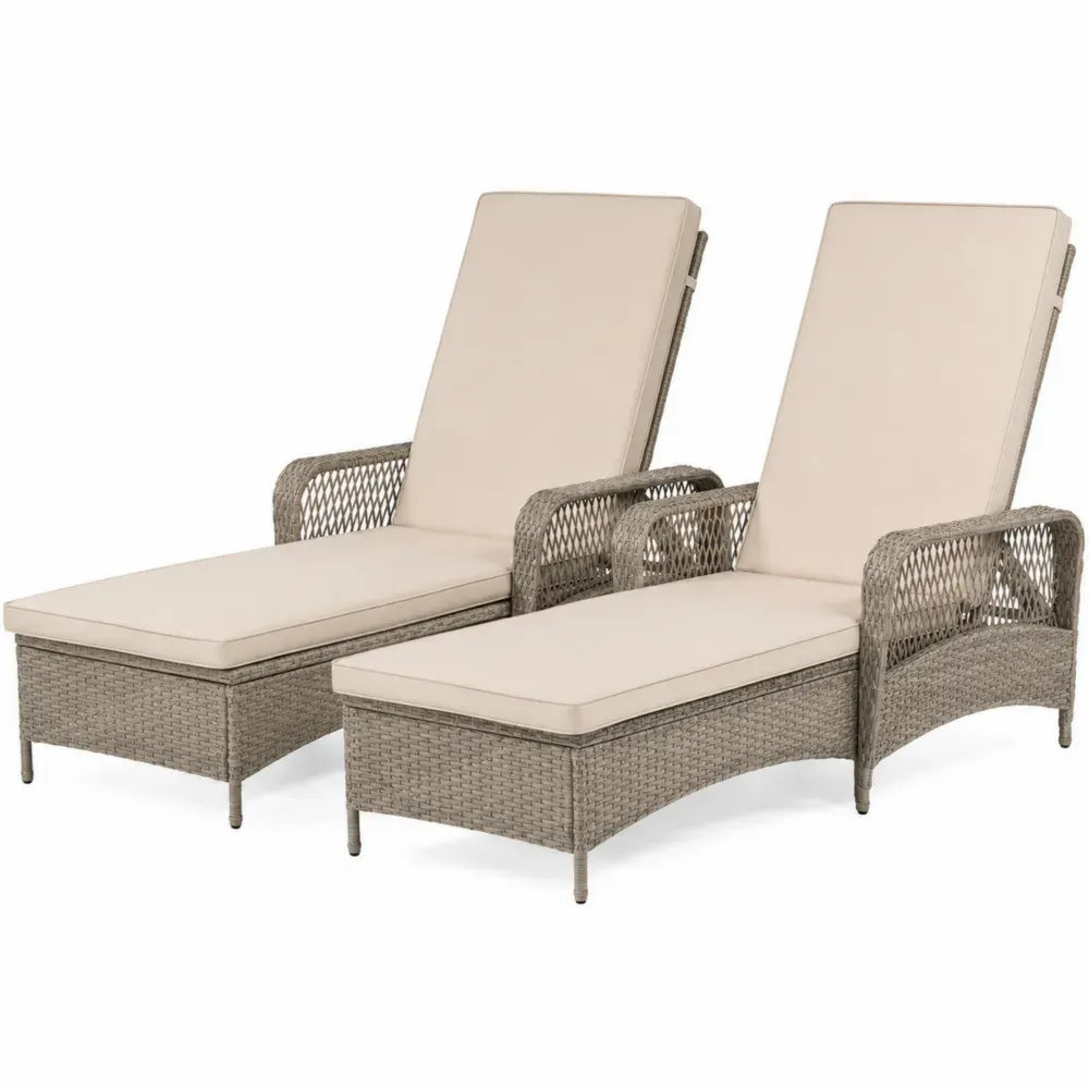 2er Set Garten-Liegestühle Polyrattan Beige verstellbar