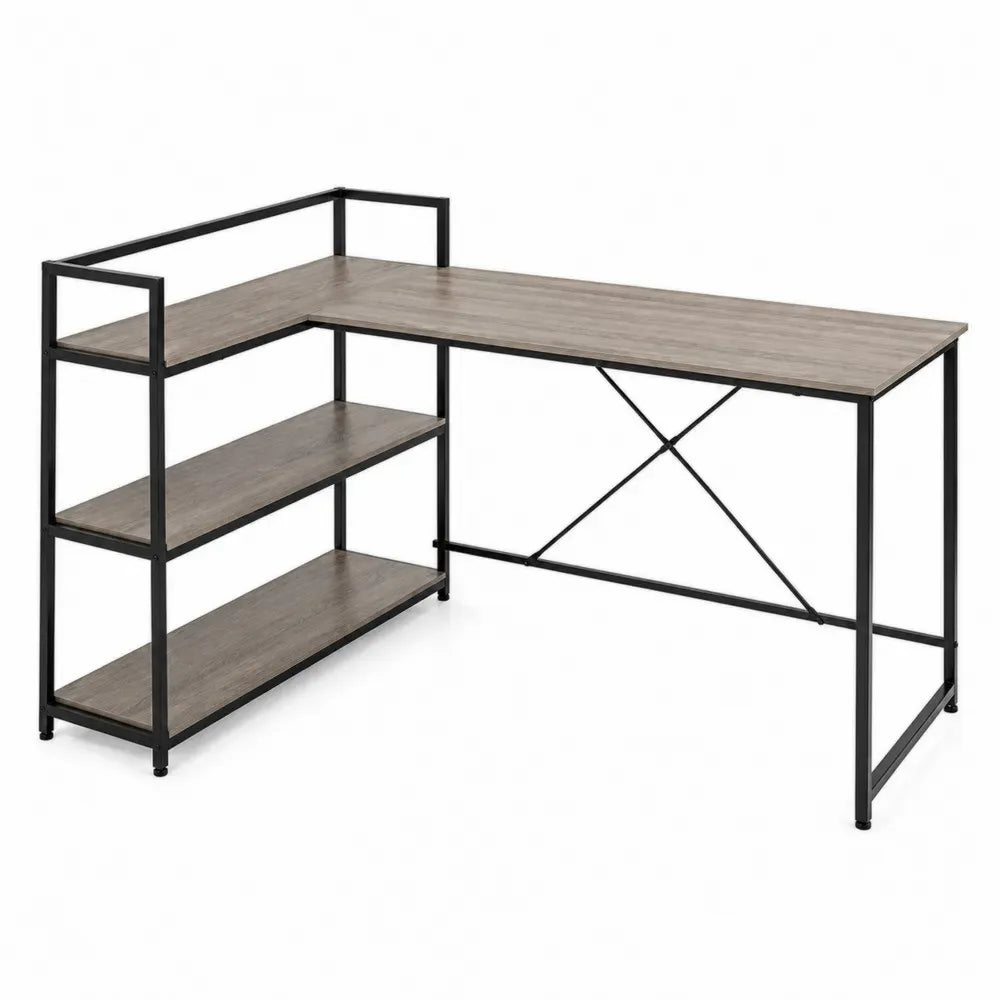Eckschreibtisch mit Holzoptik und Metallrahmen 120x64x75cm