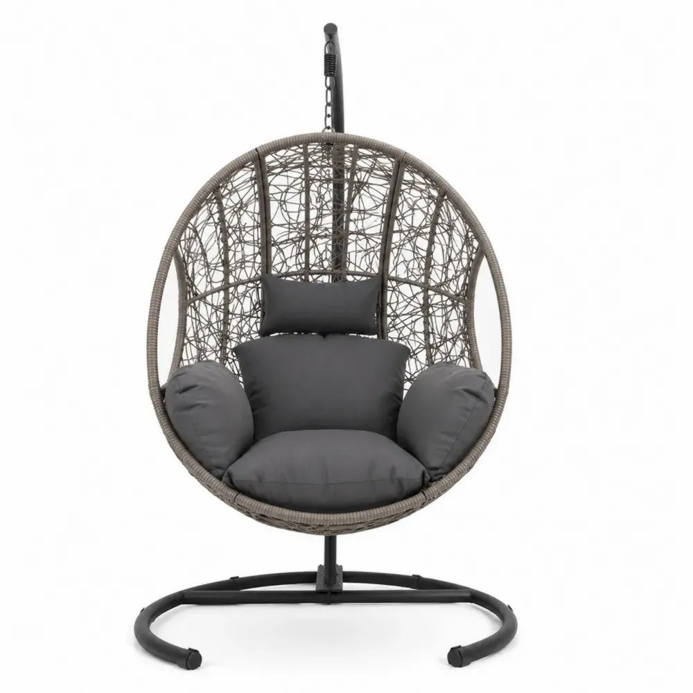 Hängesessel aus Polyrattan und Stahl, Grau, 105 x 105 x 198 cm