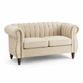2-Sitzer Sofa Beige Samt Eichenholzbeine