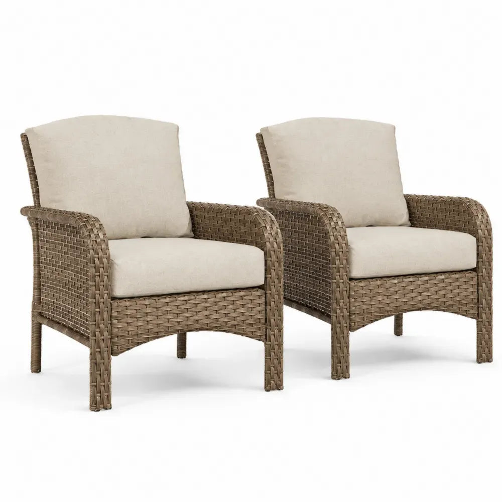 2er Set Gartenstühle Polyrattan Braun mit Beige Kissen