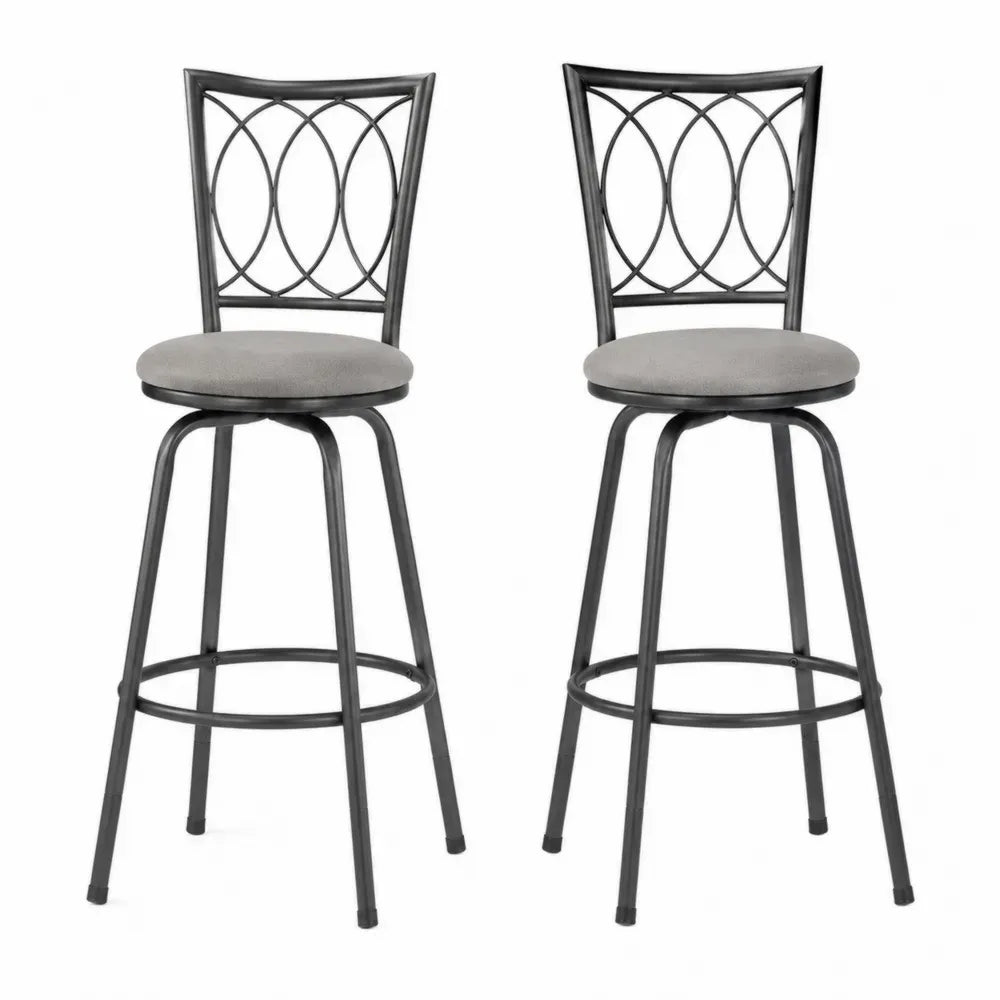 2er Set Barhocker aus Stahl mit grauem Polyesterbezug, Sitzhöhe 75 cm