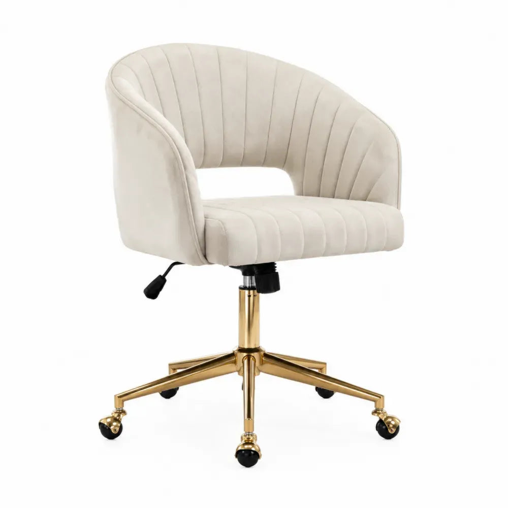 Bürostuhl Beige Samt Metallsockel