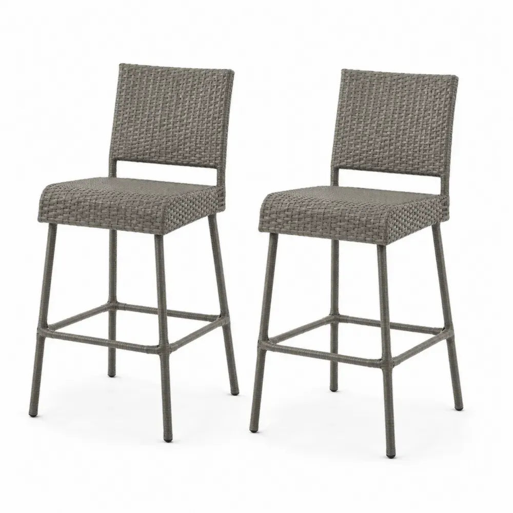 2er Set Barhocker Grau Polyethylen Geflecht Aluminiumrahmen 101 cm