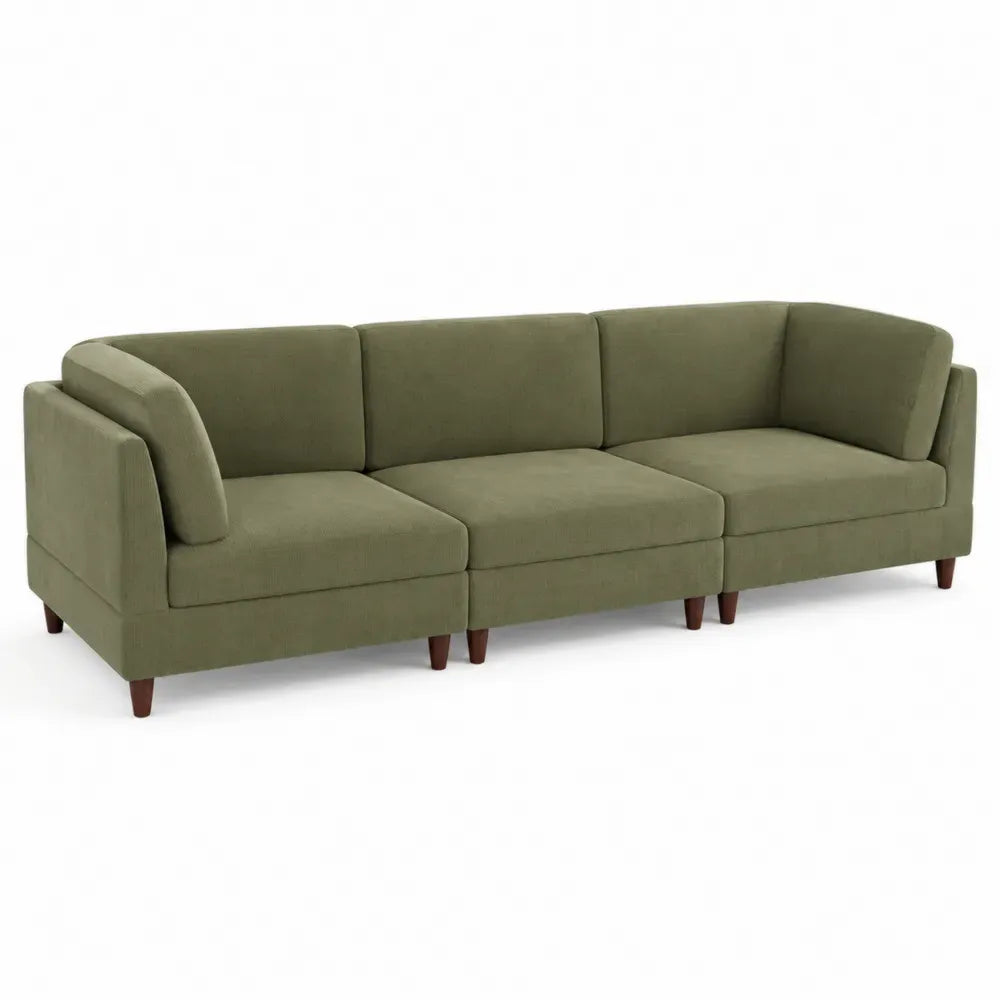 Modulares Sofa 3-Sitzer Olivgrün Stoff 250cm