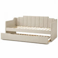Tagesbett mit Ausziehbett aus Polyestergewebe und Massivholz Beige 200x90 cm