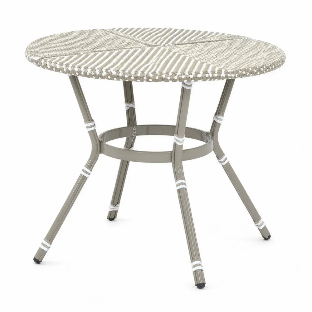 Runder Gartentisch aus Aluminium und Polyrattan 70 cm Beige