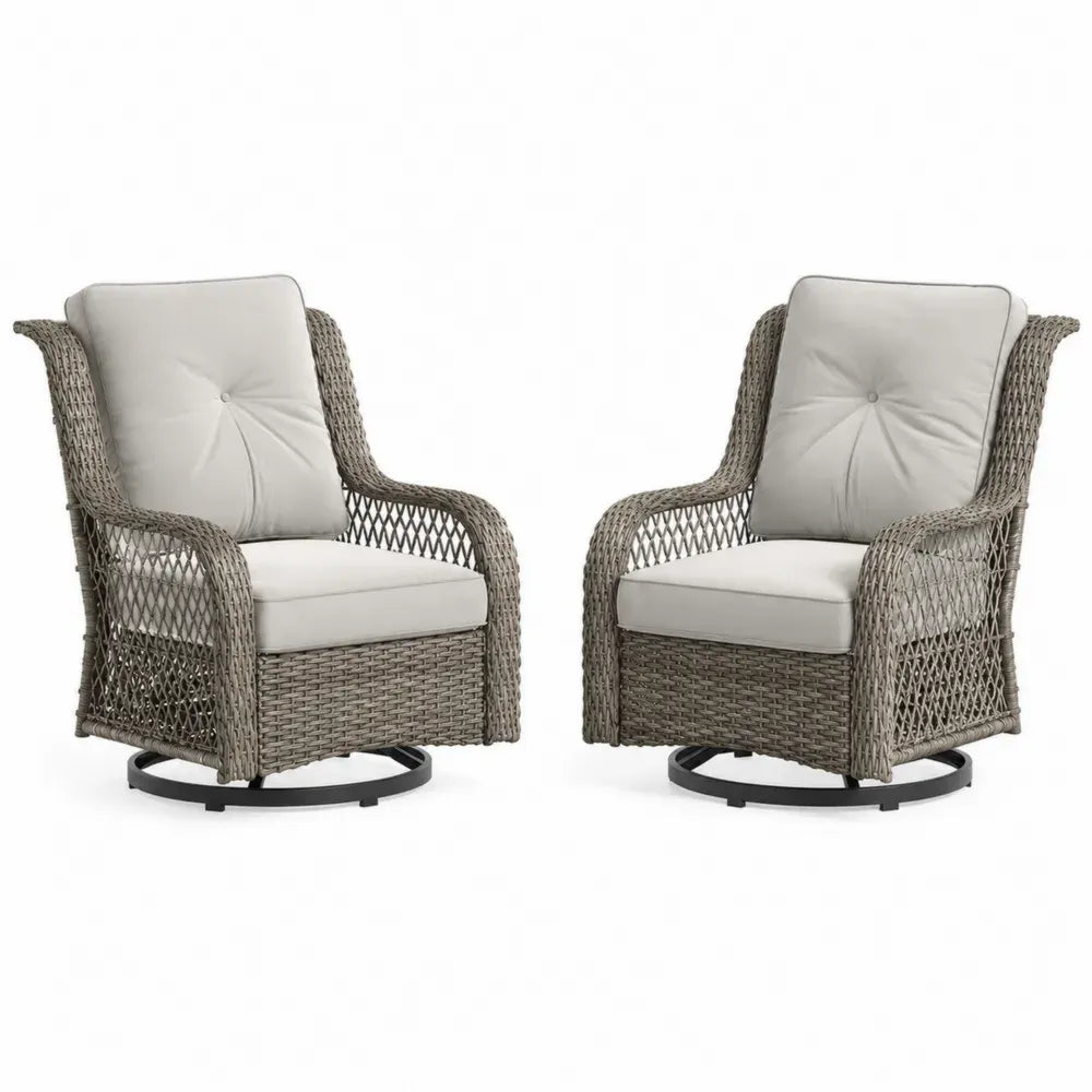 2er Set Outdoor-Gartensessel aus Rattan mit Kissen in Sandgrau
