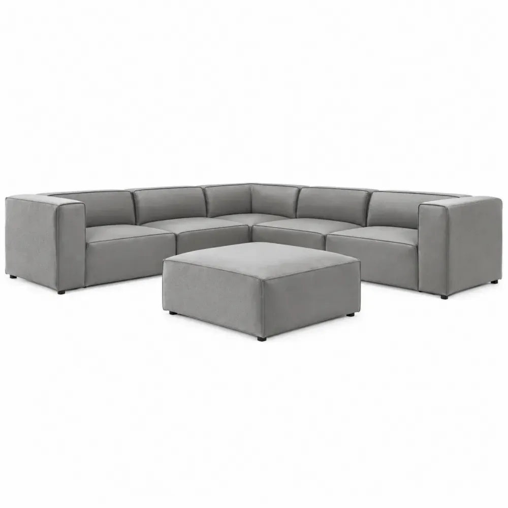 Ecksofa Set aus Stoff in Grau mit Hocker 300x300x75 cm