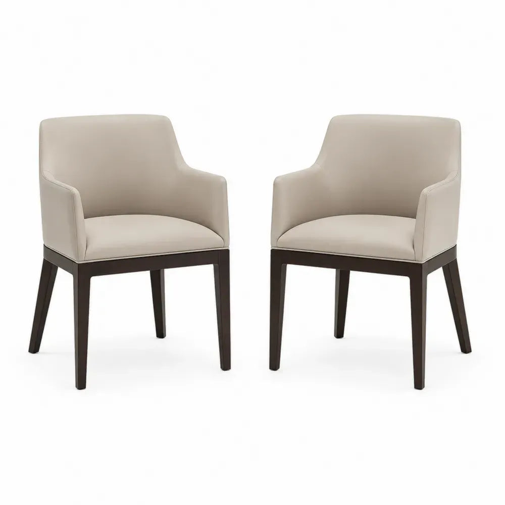 2er-Set Esszimmerstühle Echtleder Beige Holzbeine
