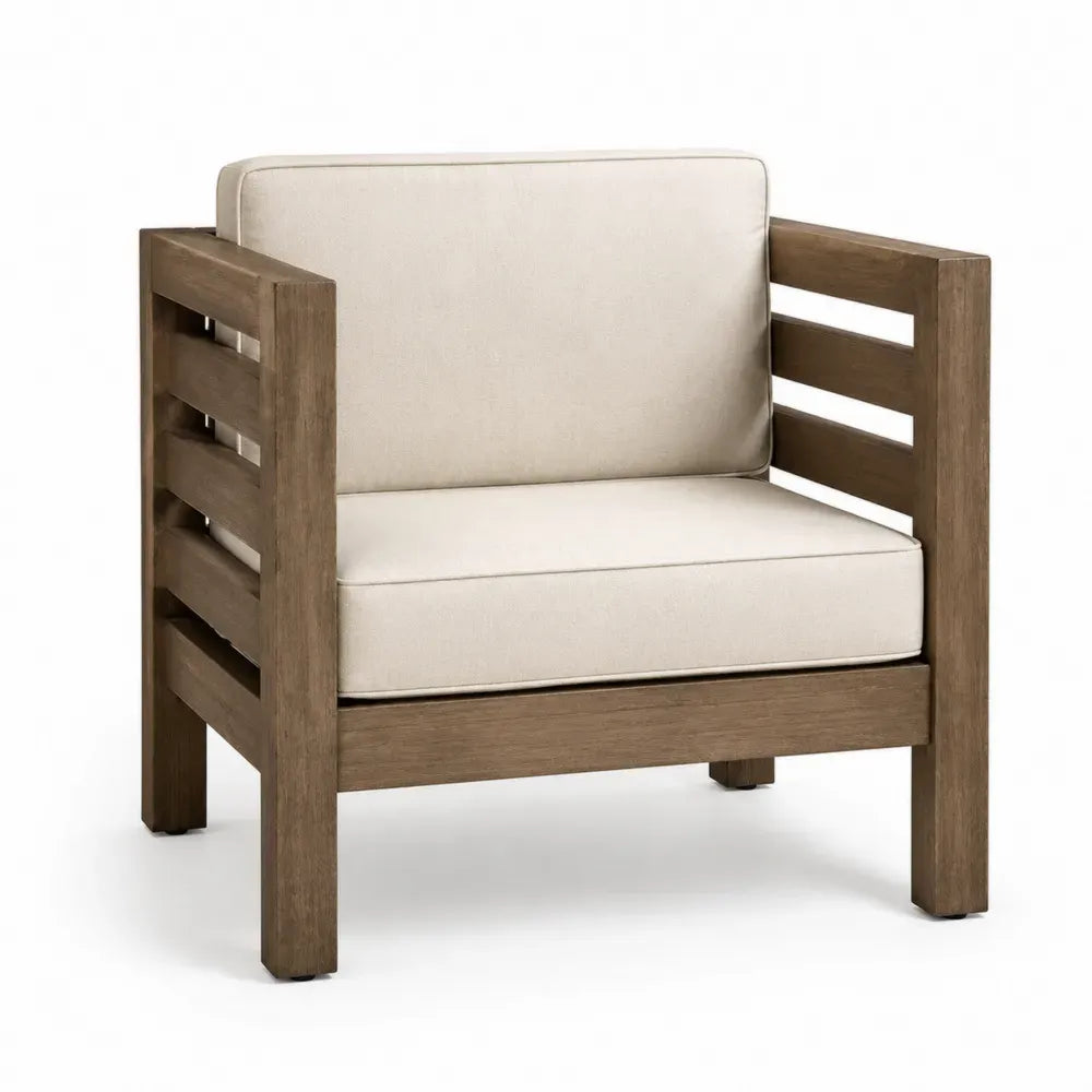 Gartenstuhl Teakholz Beige Kissen 75x85x80cm