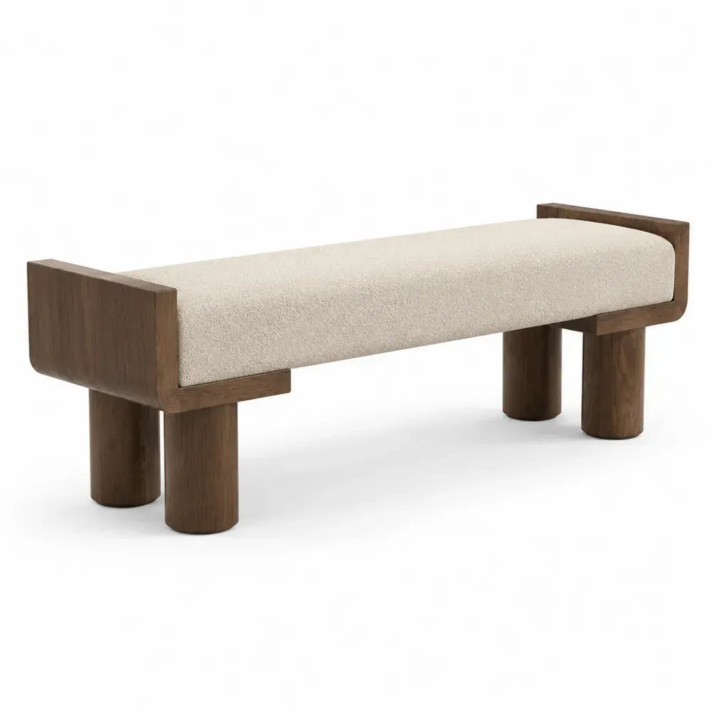 Bank aus Holz und Polyester, Beige, 120 cm