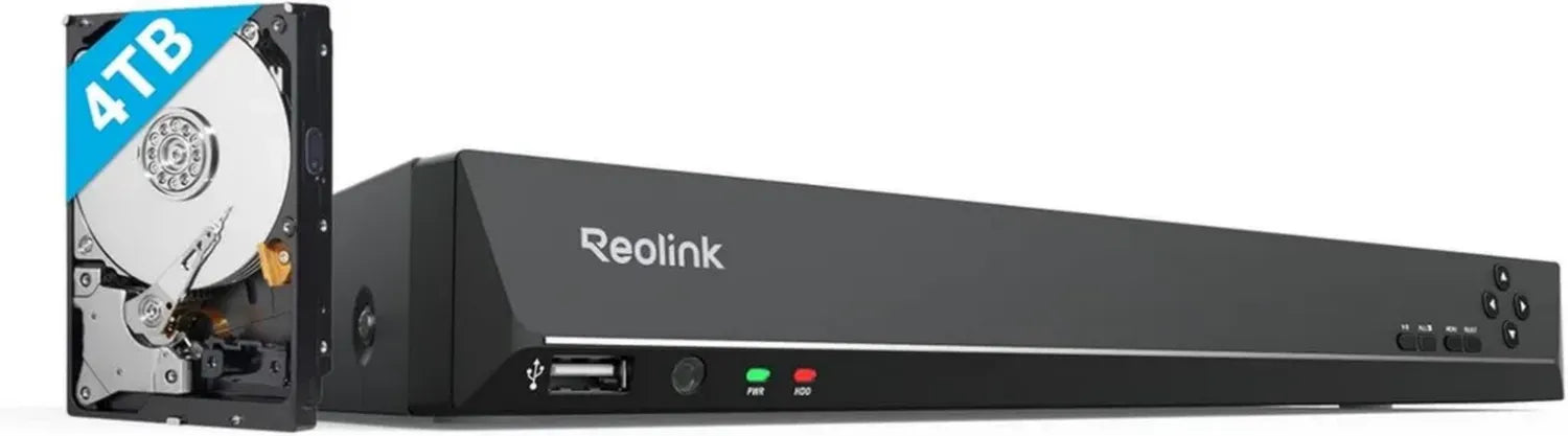 Reolink 16-Kanal 4K PoE NVR Überwachungssystem mit 4TB HDD, ideal für Innen- und Außenbereich, unterstützt hochauflösende IP-Kameras bis 16MP, Modell: RLN16-410