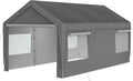 Robustes 3x6m Carport-Garagenzelt für Winter, Grau – Mit Rollfenstern und Abnehmbaren Seitenwänden – Wetterfestes Lagerzelt für Auto, SUV, Boot & LKW