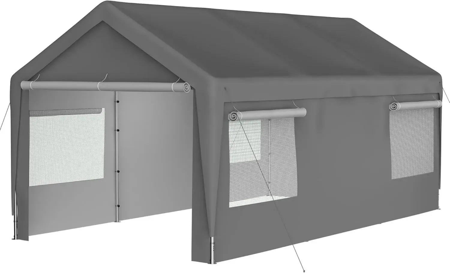 Robustes 3x6m Carport-Garagenzelt für Winter, Grau – Mit Rollfenstern und Abnehmbaren Seitenwänden – Wetterfestes Lagerzelt für Auto, SUV, Boot & LKW