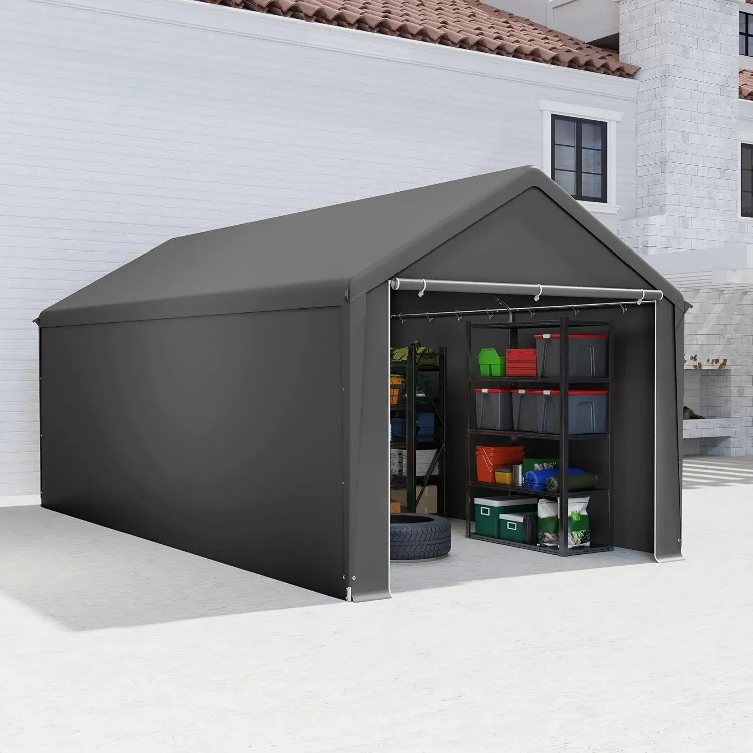 Wetterfeste Carport-Garage 3x6m mit PE-Dach und abnehmbaren Seitenwänden