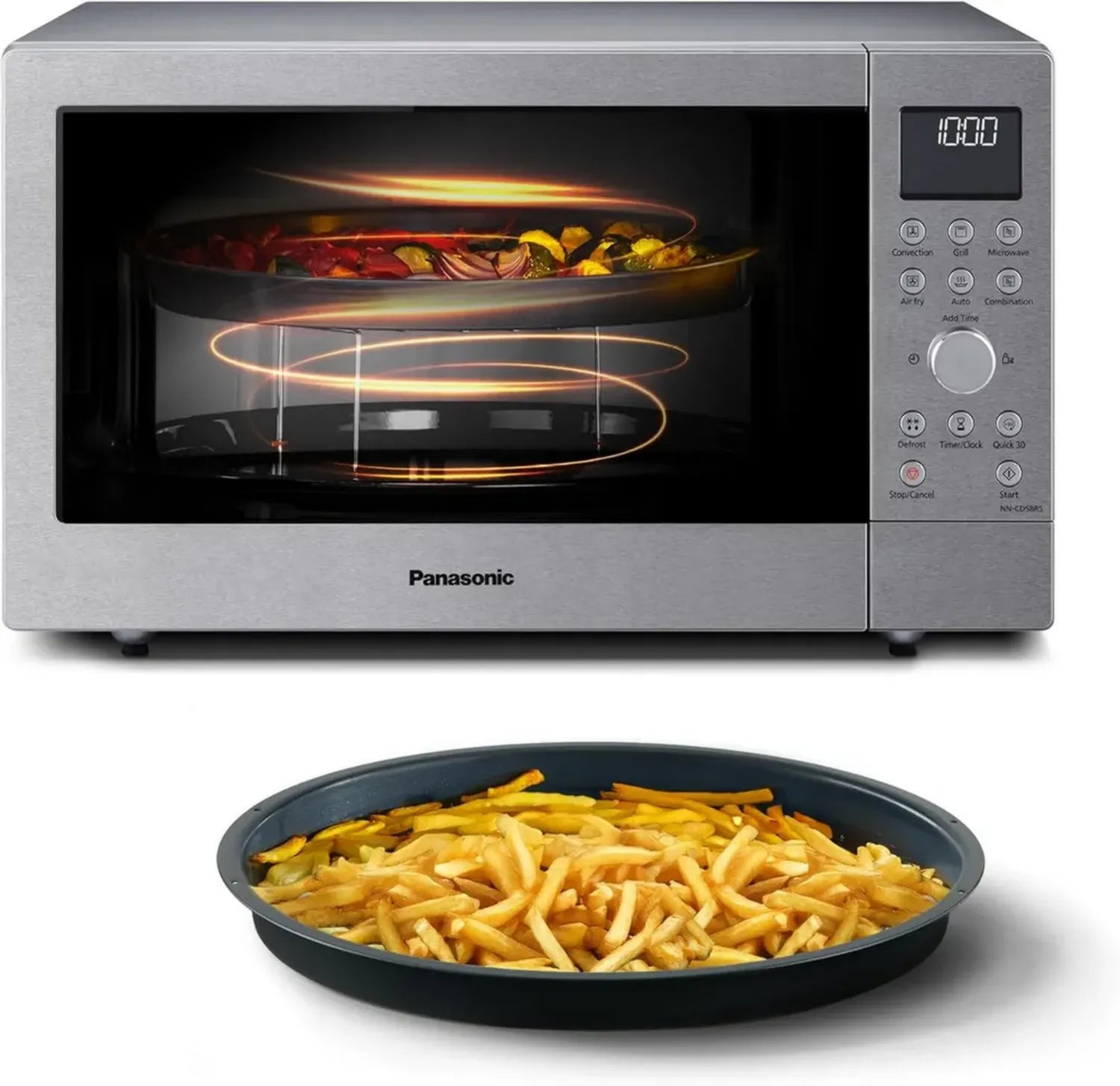 Panasonic 4-in-1 Kombi-Mikrowelle 27L mit Airfryer und Grill, Inverter-Technologie, Edelstahl