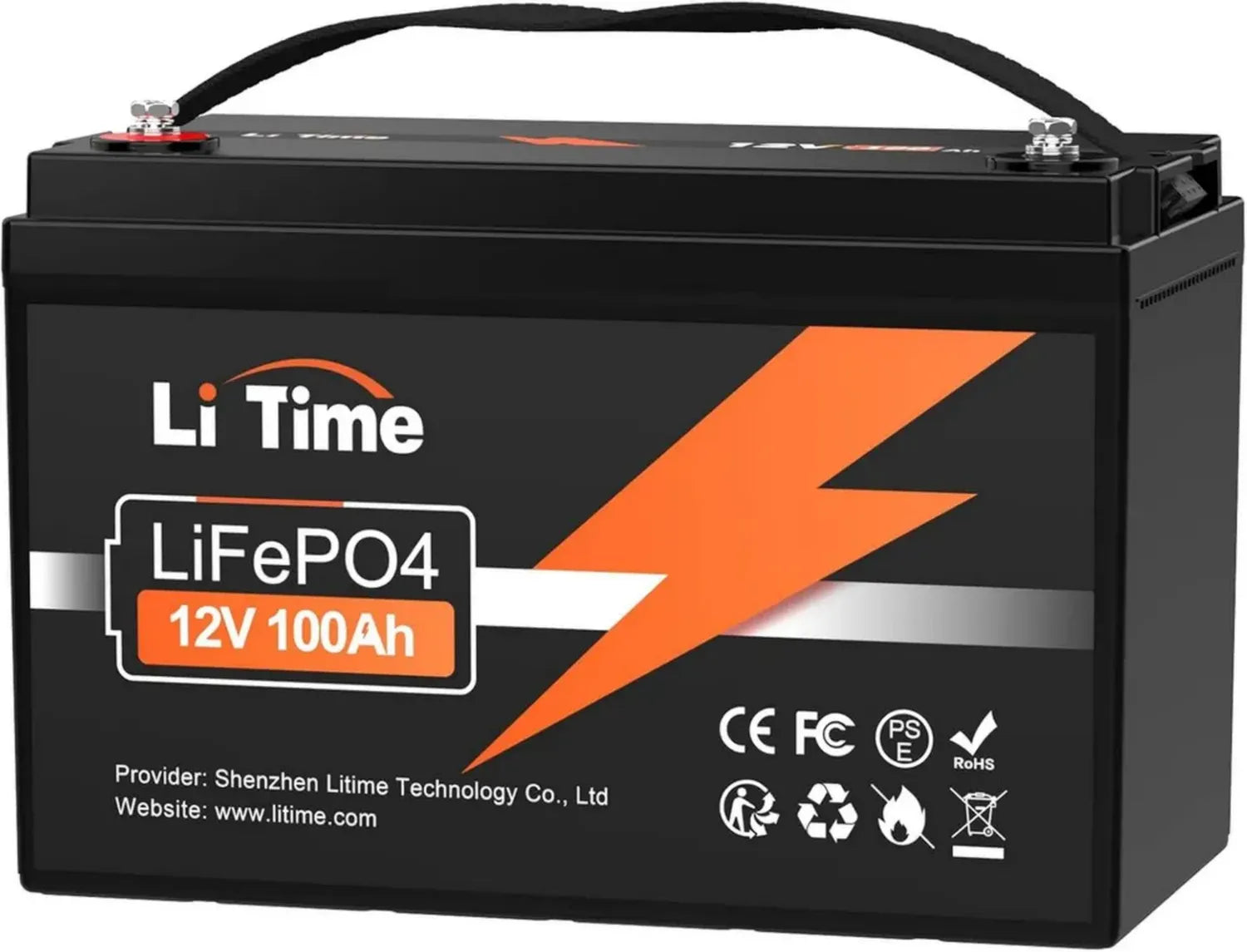 LiTime 12V 100Ah LiFePO4 Akku, 1280Wh, mit 100A BMS, bis zu 15000 Ladezyklen, ideal für Wohnmobil & Solar