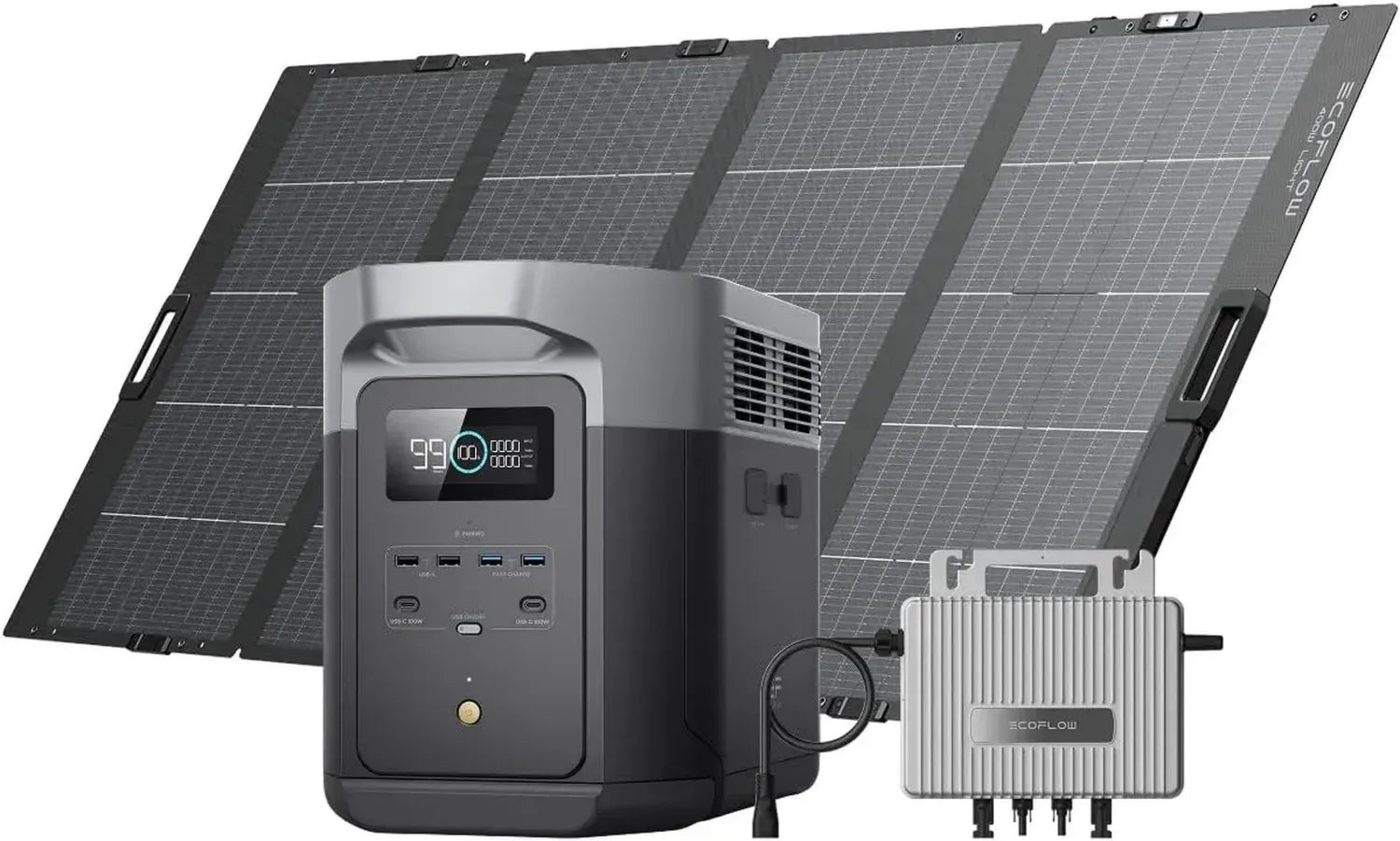 EcoFlow Delta 2 Max Powerstation 2048Wh mit Solarpanel und Mikrowechselrichter, 3000W Ausgangsleistung, ideal für Camping und Wohnmobil