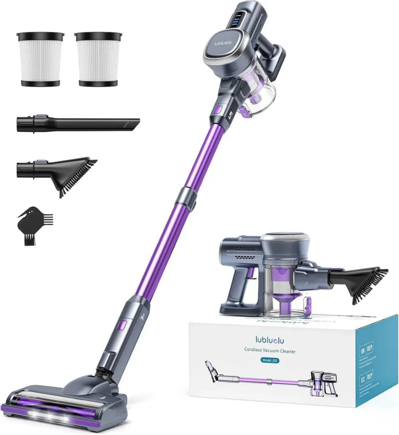 Kabelloser Lubluelu Akku-Staubsauger 25000Pa, 50 Min Laufzeit, Flexibel für Tierhaare, Teppiche, Hartböden