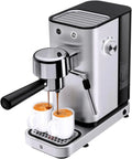 WMF Lono Siebträgermaschine 1350W mit Milchaufschäumer, für 1-2 Tassen Espresso, 15 bar Druck, Edelstahl
