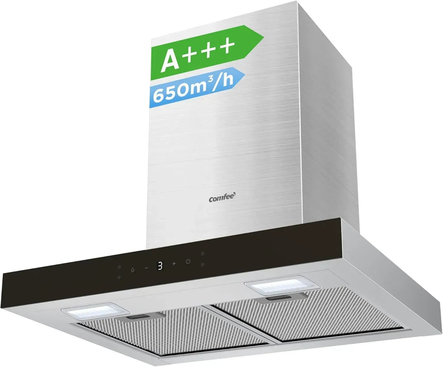 COMFEE' 60cm Dunstabzugshaube A+++ mit Touch- und Gestensteuerung, 650m³/h Saugleistung, 4 Stufen, Umluft/Abluft inklusive Aktivkohlefilter
