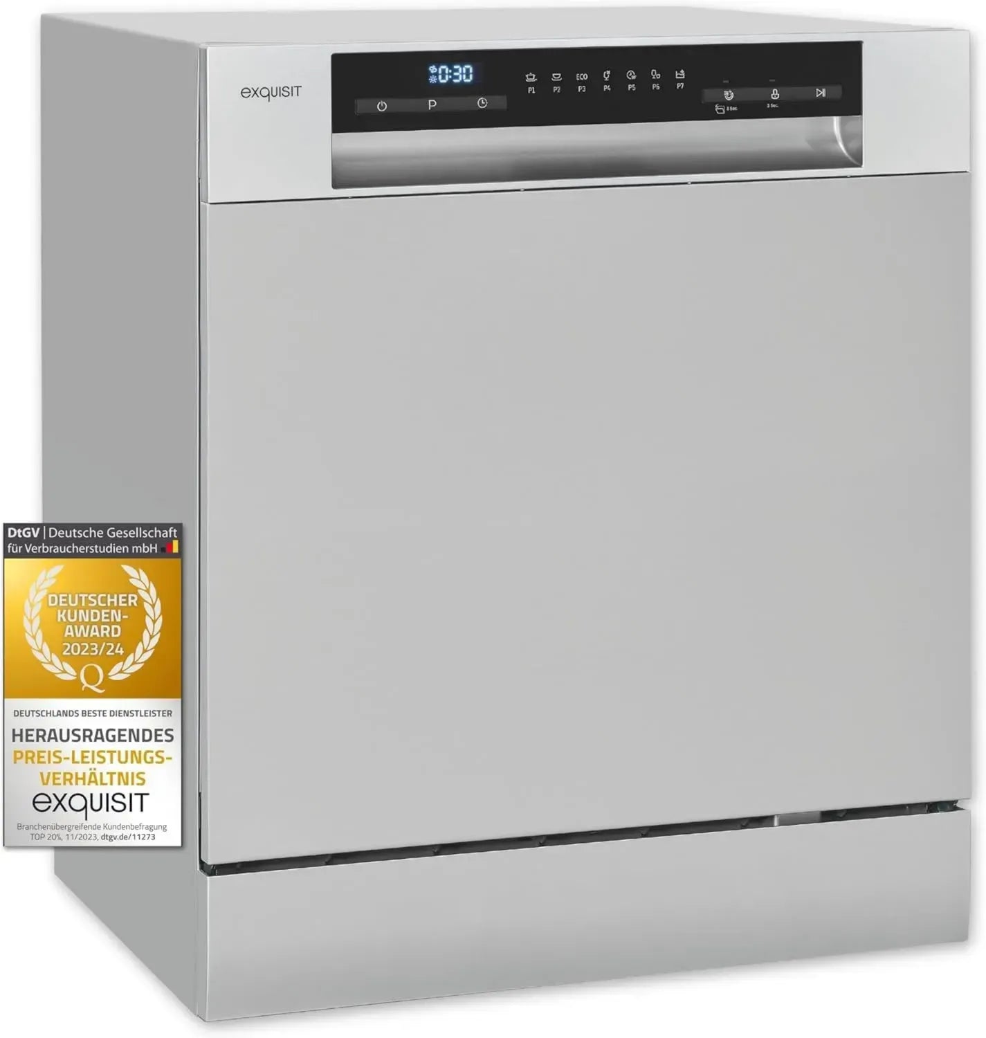 Kompakte Exquisit Tischgeschirrspüler, 55 cm, Silber, Energiesparmodus