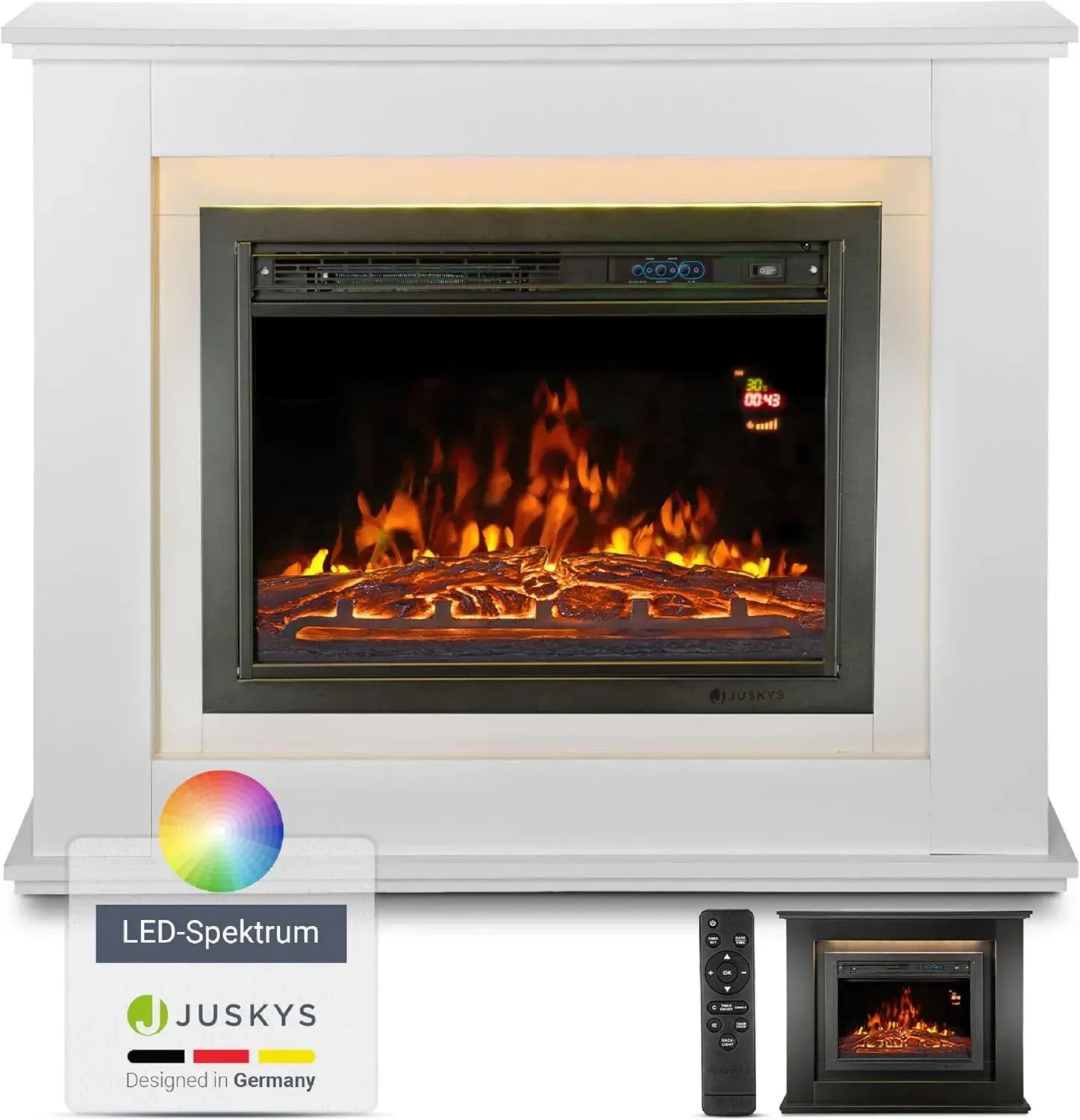 Elektrokamin 2000W - Modernes Design, Flammenspiel & Fernbedienung