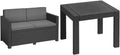 Allibert Gartenlounge Victoria 2-Sitzer Sofa mit Kissen, Graphitgrau & Quadratischer Gartentisch, 59x59x43 cm