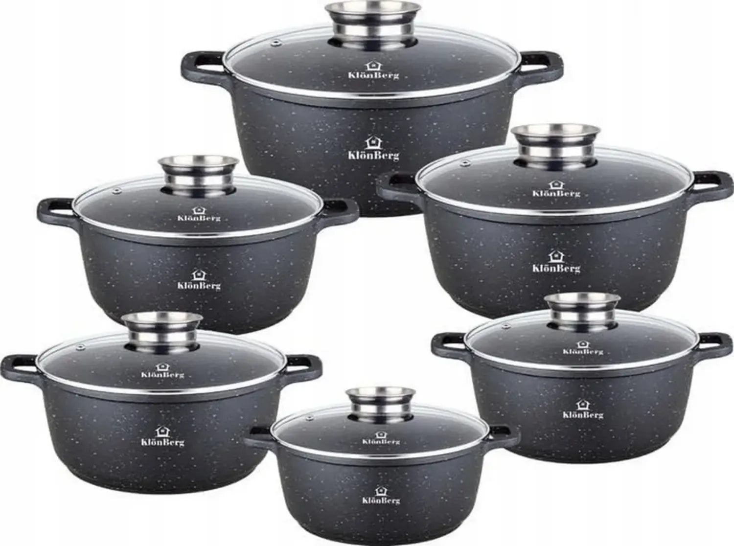 Antihaft Topfset 12-teilig, für alle Herdarten, inklusive Deckel, induktionsgeeignet, Modell KB4021, schwarz