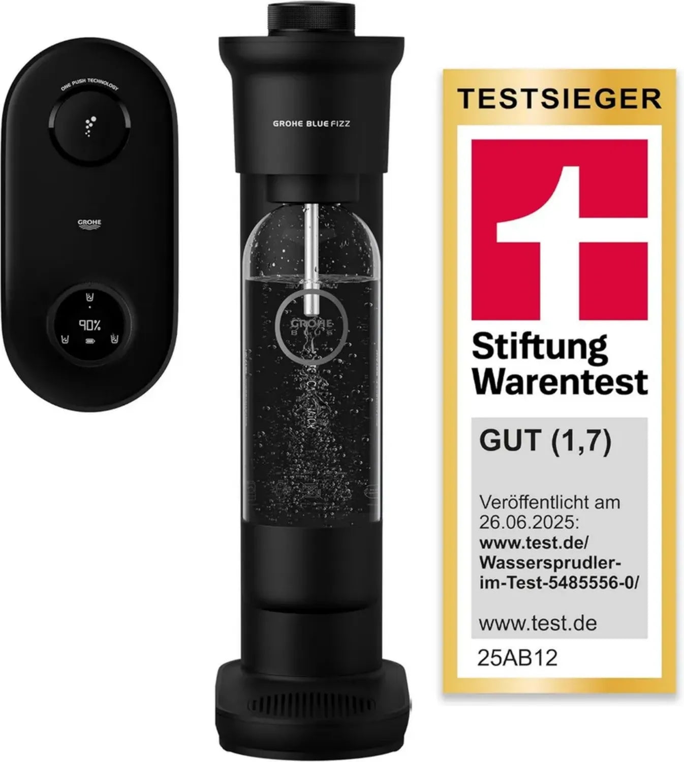 GROHE Blue Fizz Wassersprudler Set, Schwarz, 3 Sprudelstufen, CO2-Anzeige, inkl. 0,85l Flasche und Reinigungsmittel