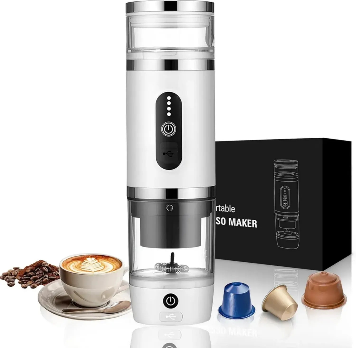 Tragbare 3-in-1 Kaffeemaschine mit Milchaufschäumer und 20 Bar Druck für Büro, Auto, Camping und Reisen
