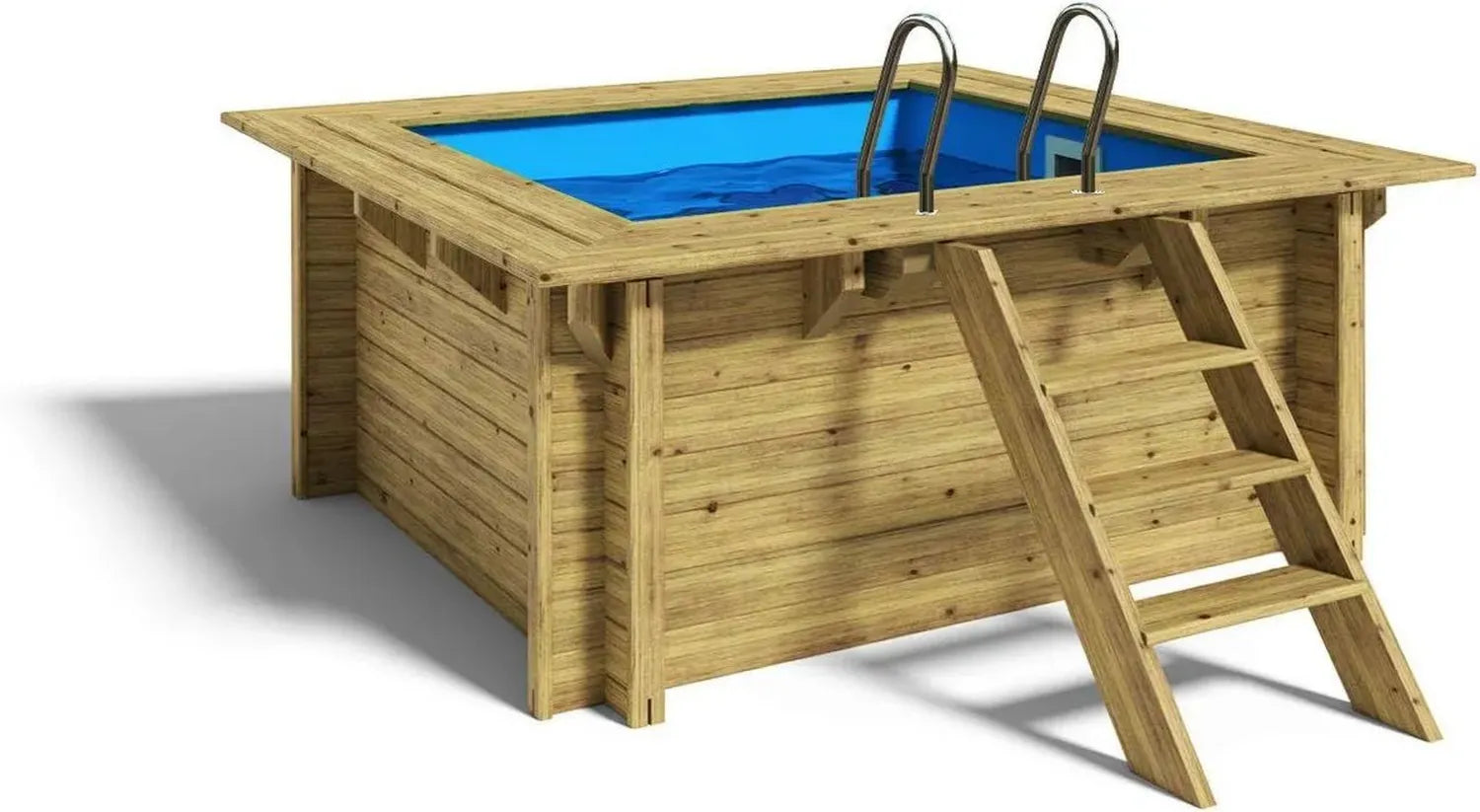 Holzpool Komplettset Lulu mit Filteranlage und Edelstahlleiter, Viereckig, 200 x 200 x 104 cm