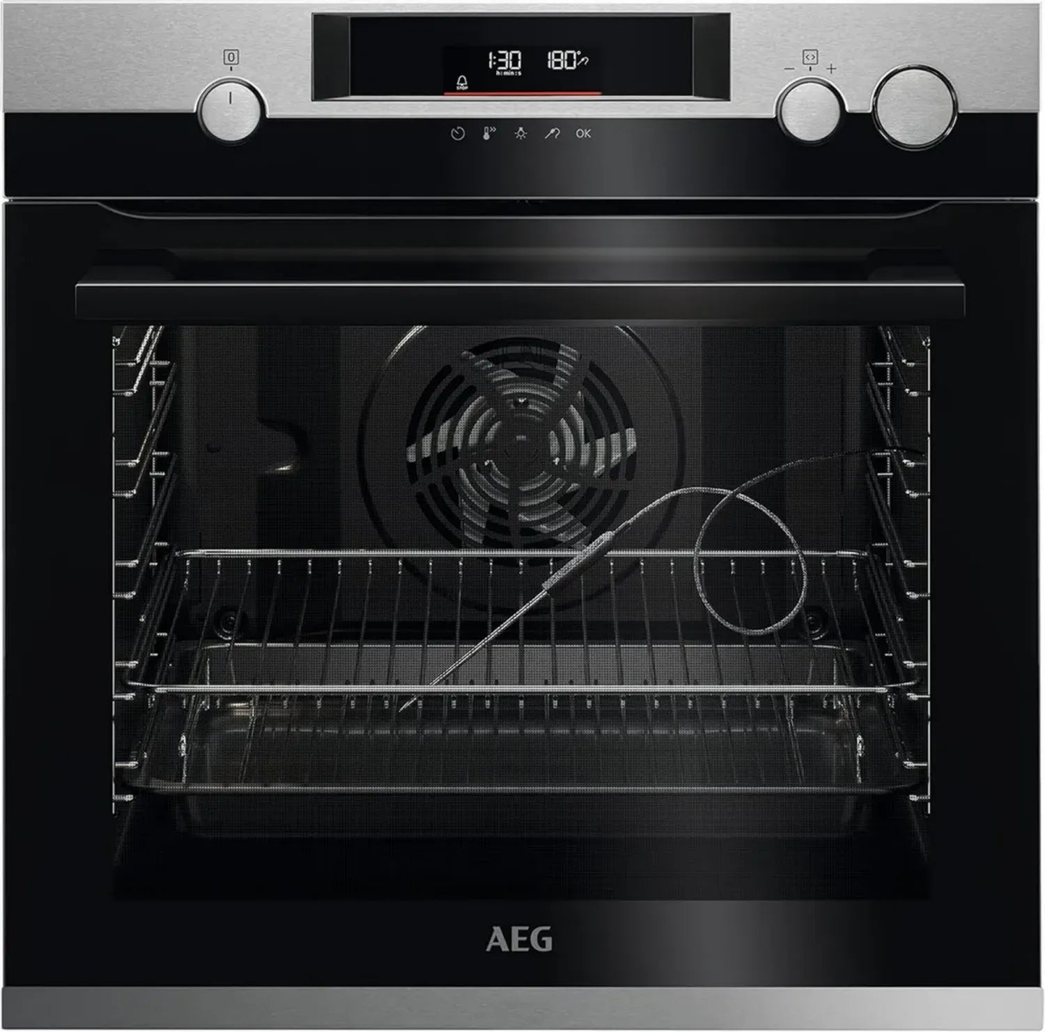 AEG Einbau-Backofen Serie 7000 - Pyrolyse, Dampfunterstützung, Kerntemperatursensor, 45 Programme, LED-Display, Schwarz