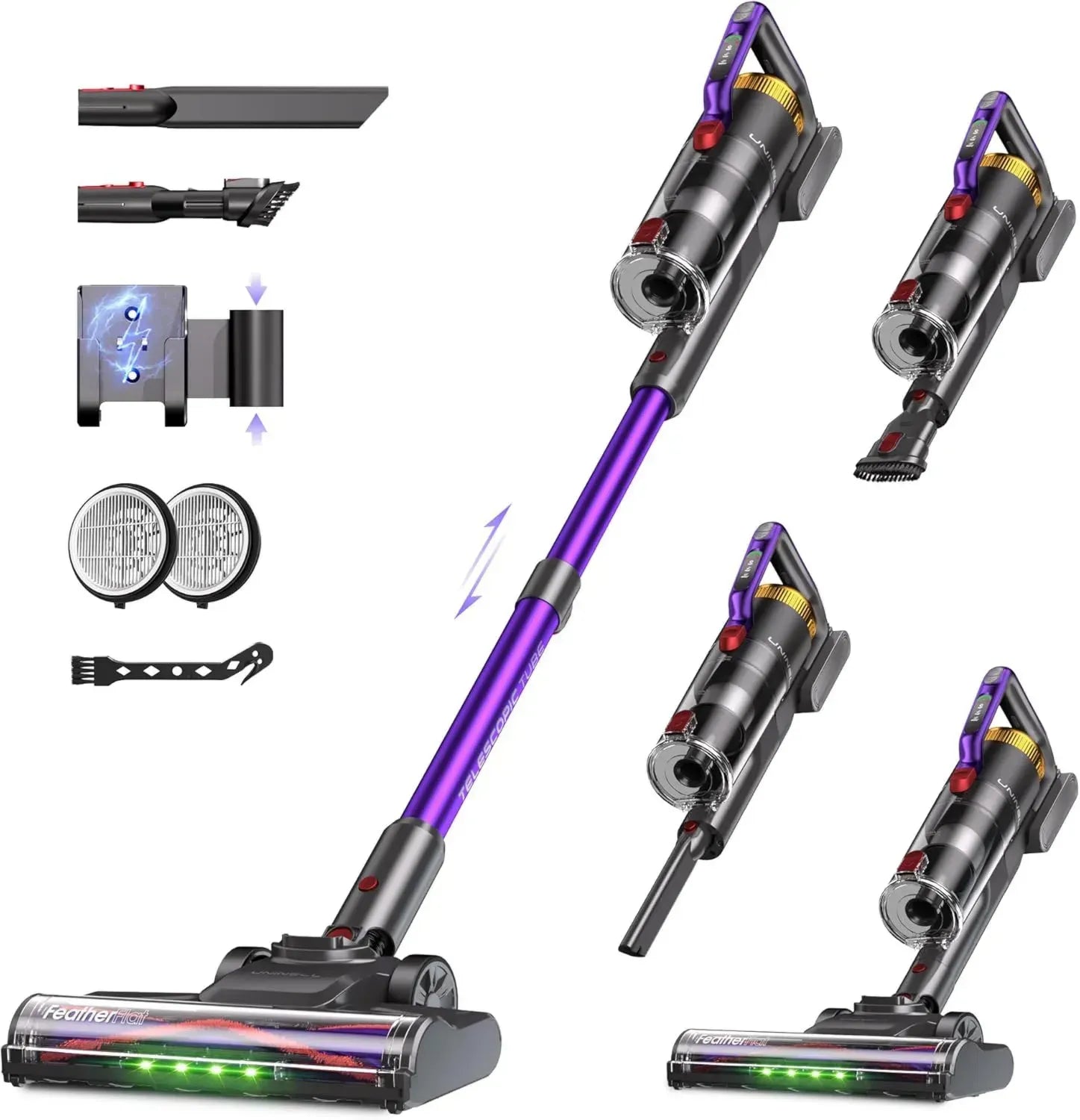 Kabelloser Staubsauger 48000Pa, 550W, 65 Min Laufzeit, leise mit LED-Display für Teppiche, Hartböden und Tierhaare