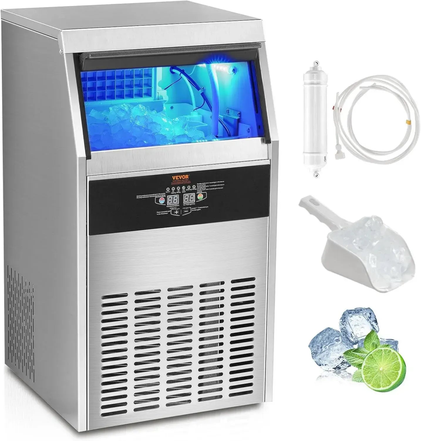 VEVOR Gewerbliche Eiswürfelmaschine 47 kg/24h, 15 kg Speicher, mit Wasserfilter & Schaufel