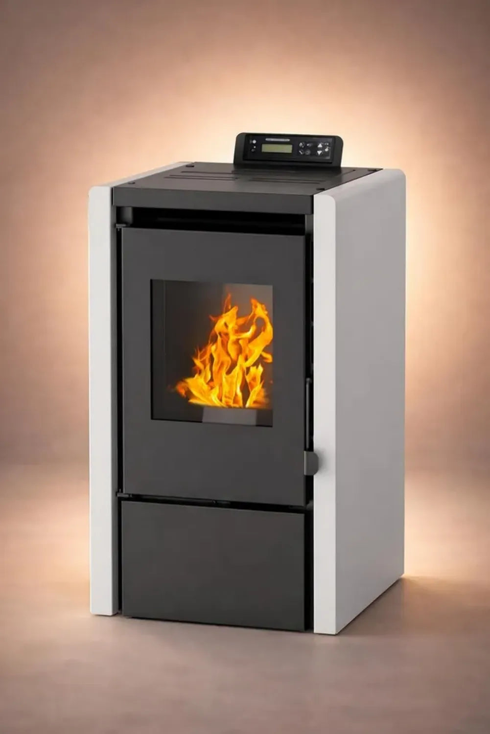 NEMAXX® PC5 Pelletofen 5,3 kW A+ für Räume bis 120 m³ – mit Chrono- und ECO-Modus, WLAN-kompatibel, Display & Fernbedienung, Unterdruck-Verbrennung, Überhitzungsschutz & automatische Abschaltung – Grau