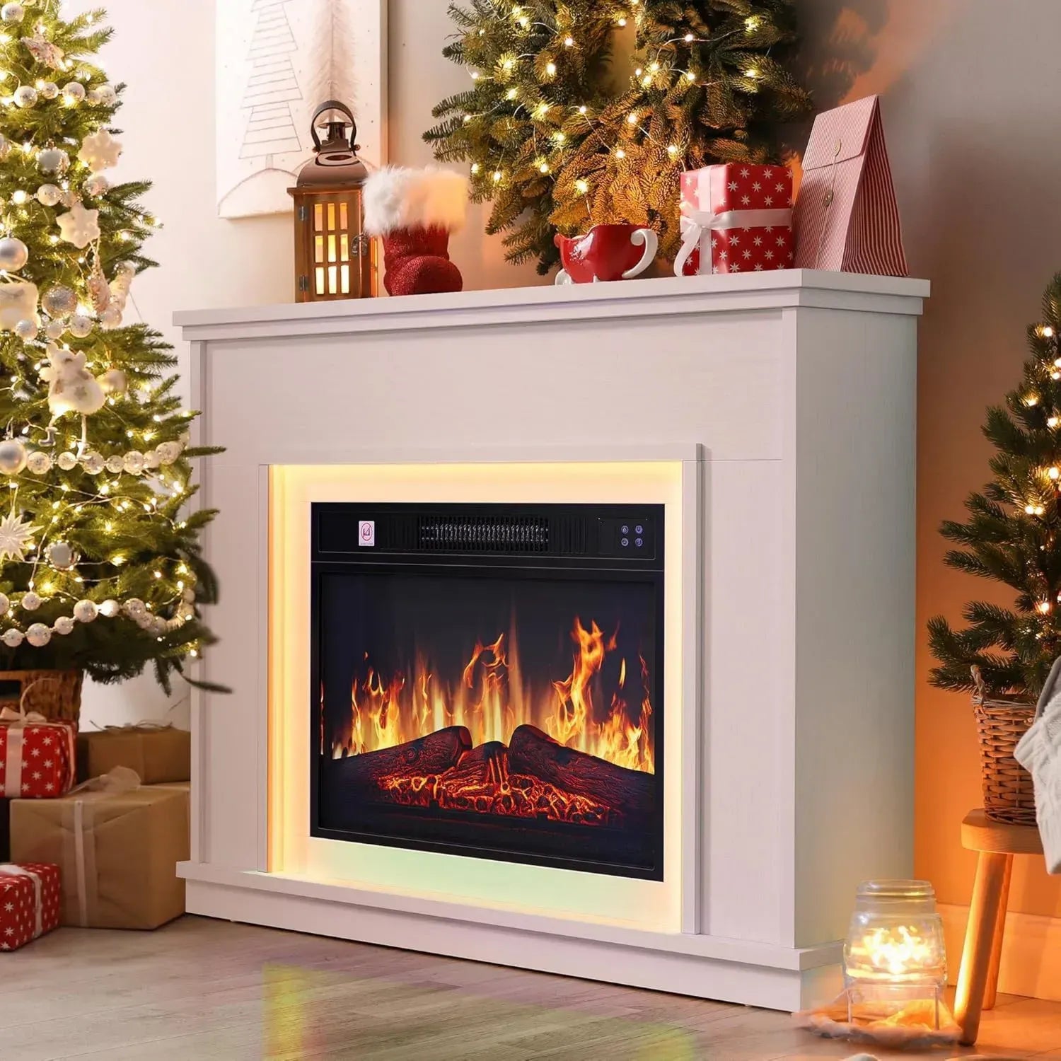 YITAHOME Elektrischer Kamin, 23 Zoll, 3D-Flammeneffekt, freistehend mit Timer und 24-farbigem LED-Lichtband