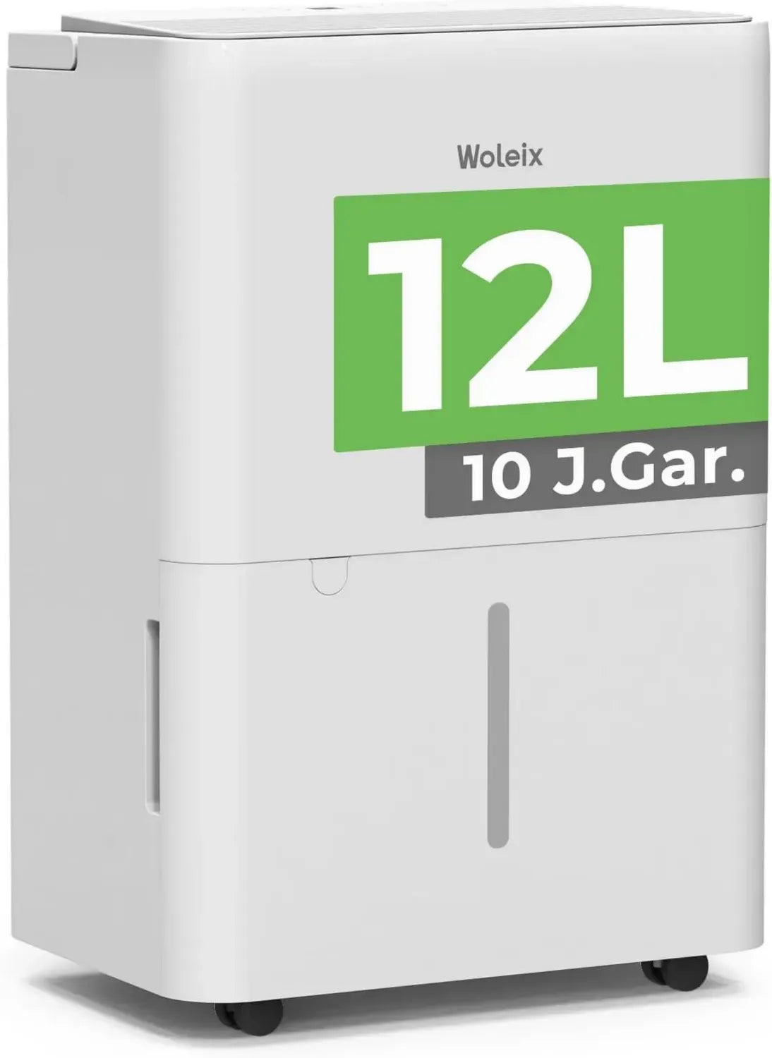 Elektrischer Luftentfeuchter 12L für Keller, Leise Entfeuchtung bis 122m³, mit Filter, Ablaufschlauch und Timer, 10 Jahre Garantie
