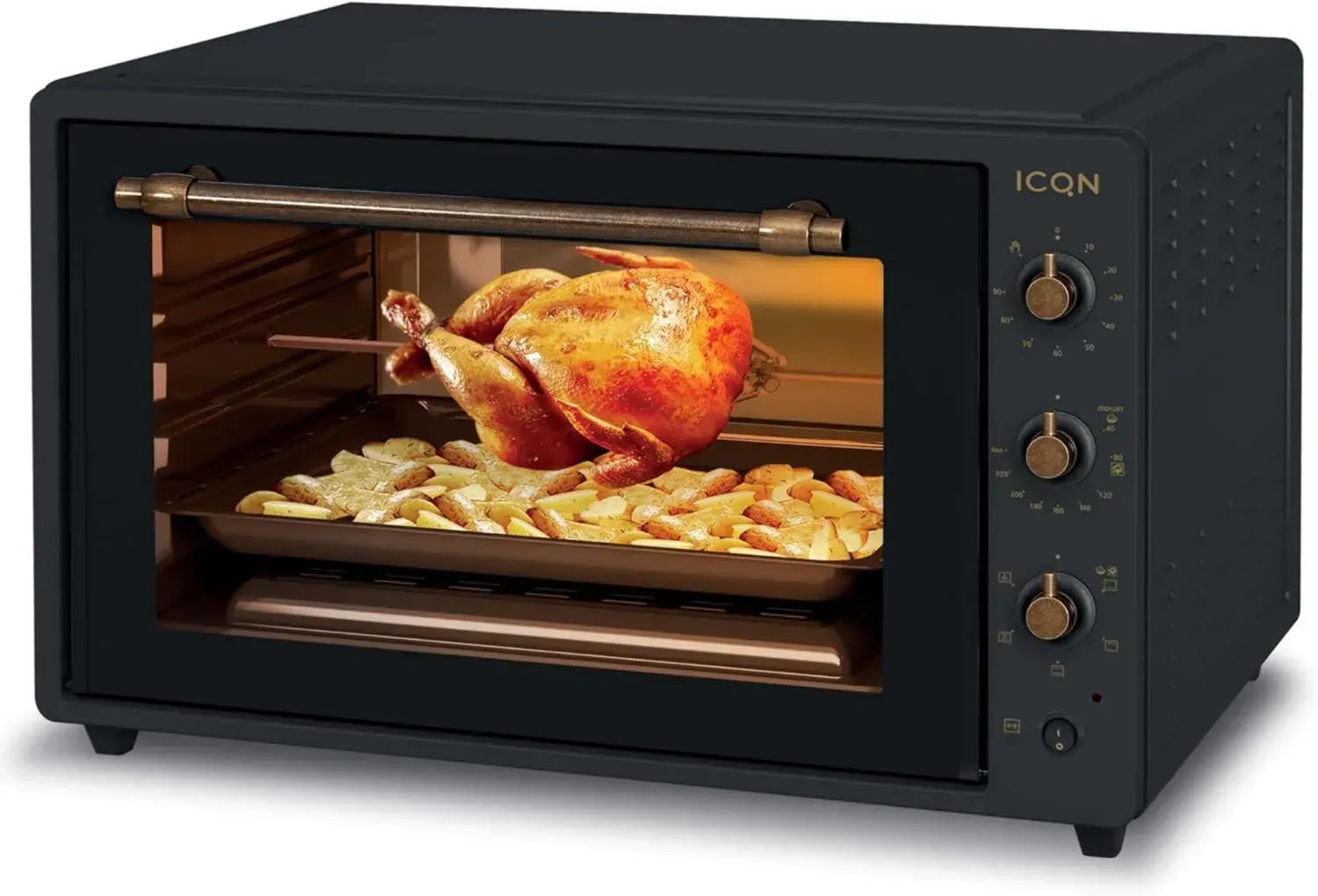 ICQN Großer Minibackofen 60L mit Umluft, Drehspieß, Emailliert, Anthrazit
