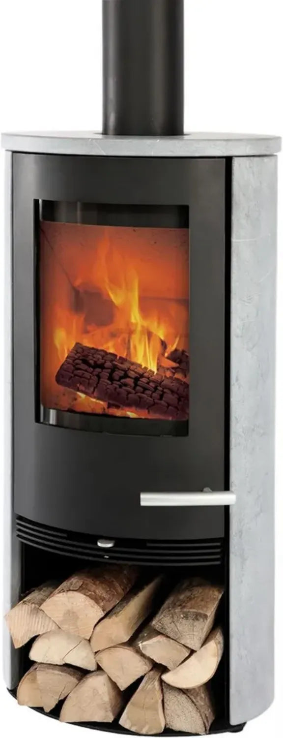 TermaTech TT20RS-S Kaminofen 5 kW mit Specksteinverkleidung, Schwarz, Hinteranschluss