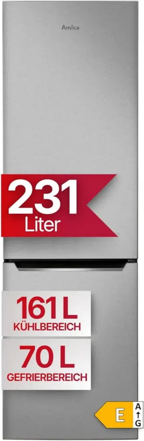 Amica Freistehende Kühl-Gefrierkombination, 231 l, Total NoFrost, FreshZone, VitControlPlus, Superkühlfunktion, Edelstahl-Look, 170 x 54 x 57,6 cm