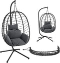 Komfortabler Rattan-Hängesessel mit Gestell – Verstellbarer Indoor & Outdoor Schwebesessel – Stabil bis 150kg – Inkl. Kissen – Für Garten und Wohnbereich