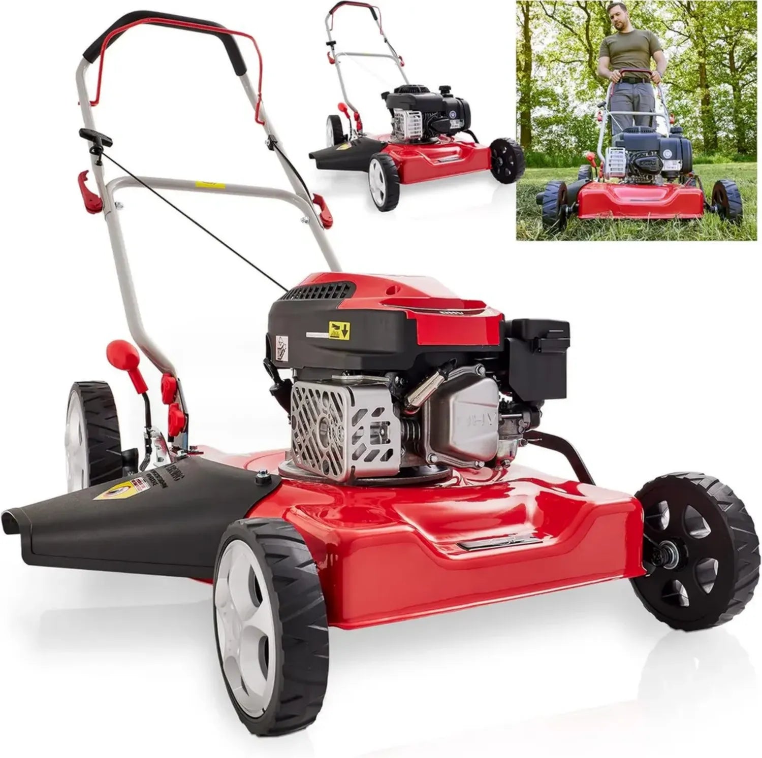 Benzin-Rasenmäher mit Mulch- und Seitenauswurf, 51 cm Schnittbreite, 4-Takt-Motor, ohne Fangkorb