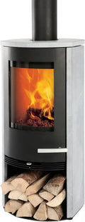 TermaTech TT20S Kaminofen mit Specksteinverkleidung, Stahl Schwarz, A+ Energieklasse