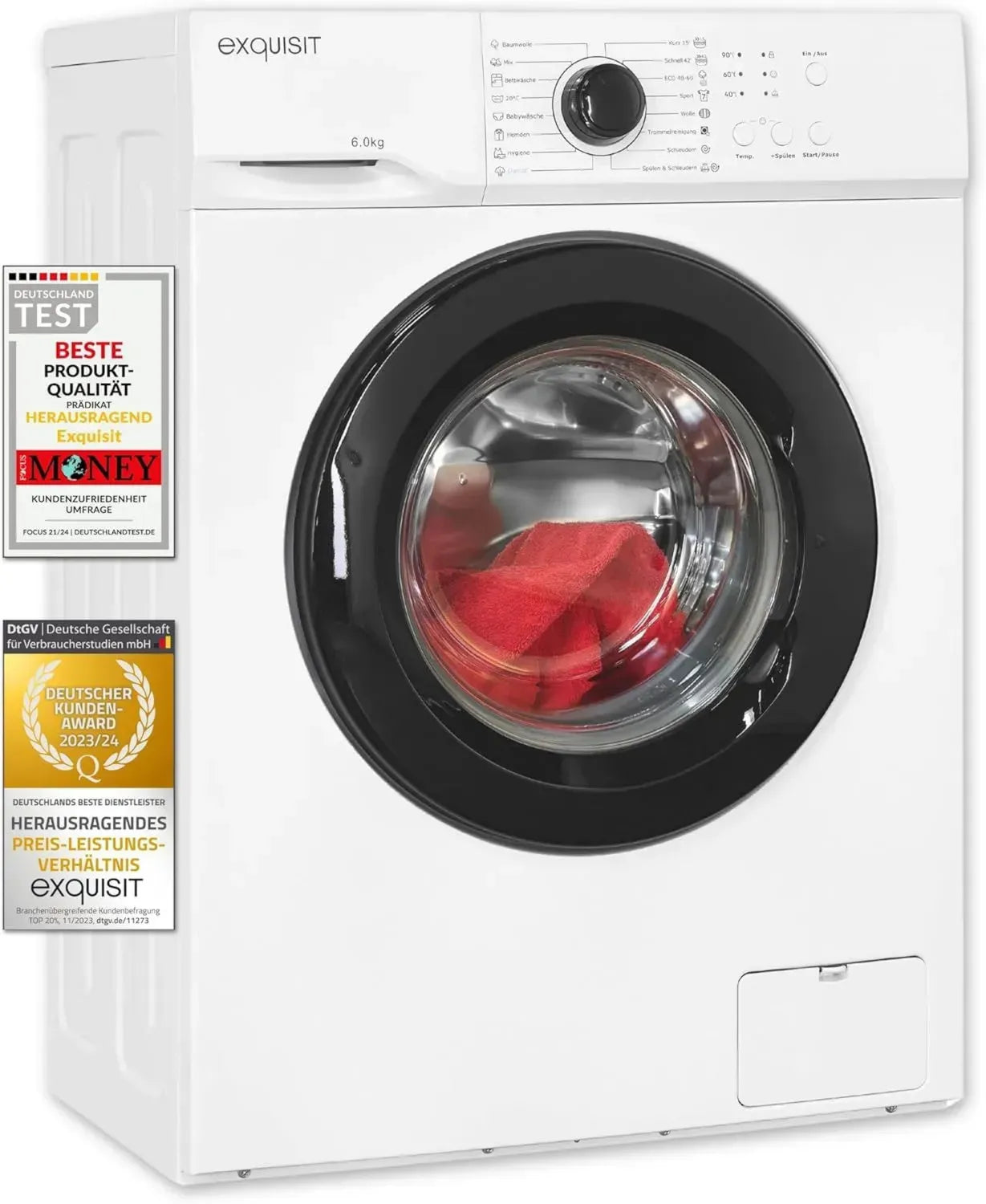 Exquisit 6 kg Waschmaschine Weiß, Energieklasse A, 16 Programme, Kindersicherung