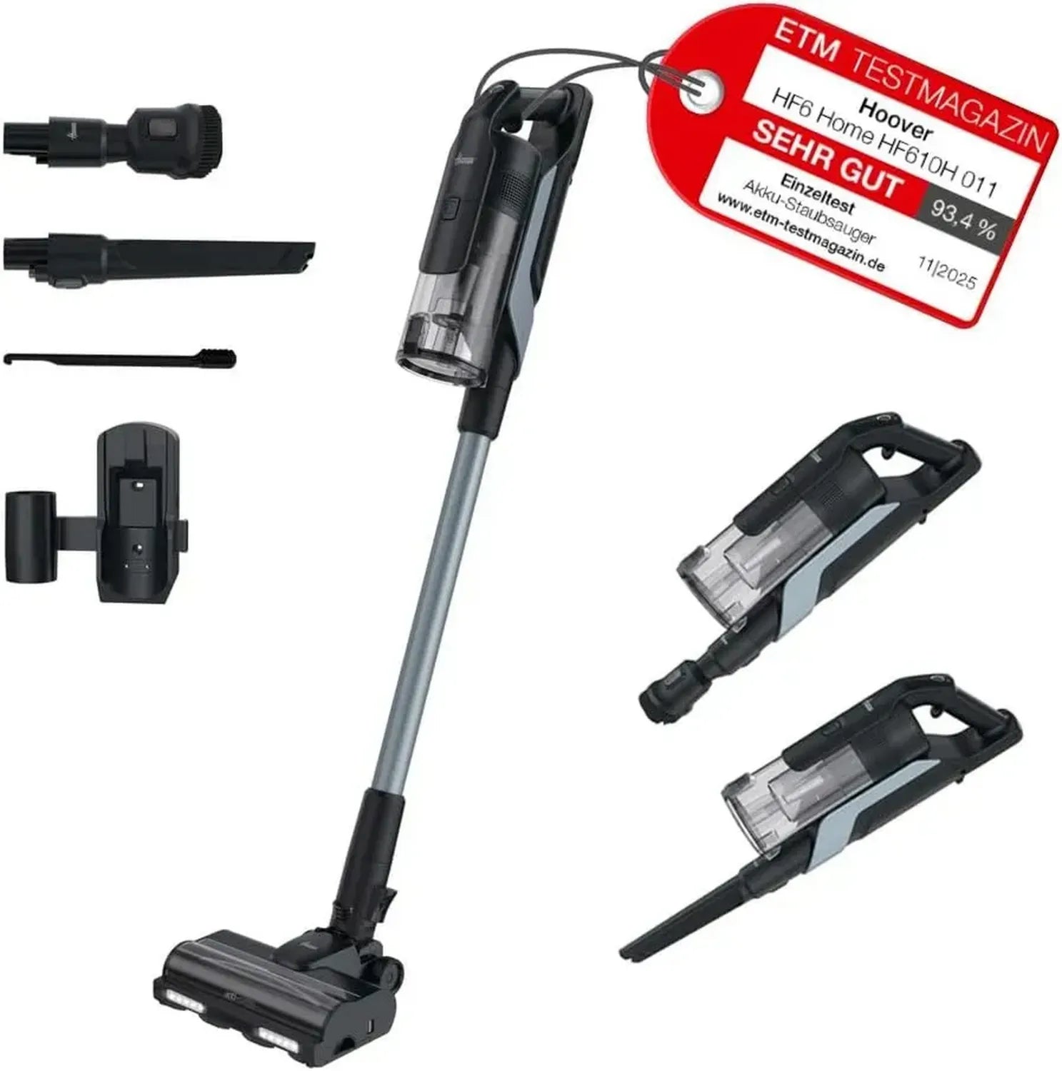 Hoover HF6 Kabelloser Staubsauger, Bodensensor, 100 Min Laufzeit, Anti-Twist Bürste, Kantenreinigung, QuickPark, 660 W