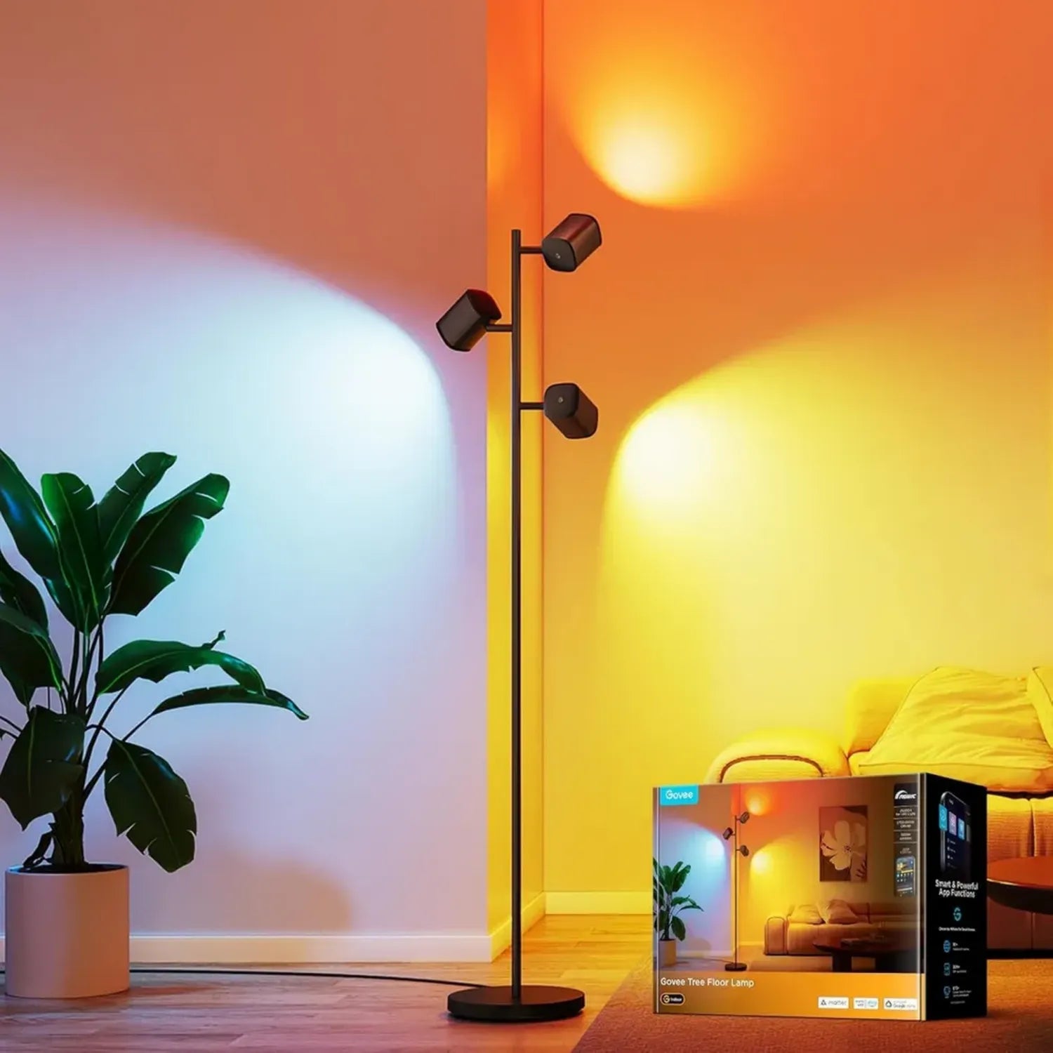 Govee LED Stehlampe, RGBWW Dimmbar, Alexa Kompatibel, Musik-Synchronisation, 157cm Höhe, 64+ Lichtszenen, Modernes Design für Wohn- und Schlafzimmer